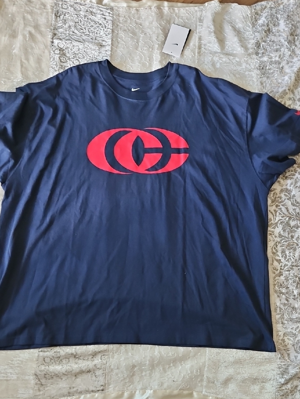 Nike Men’s 3XL, 4XL Navy Short Sleeve T-Shirt with Red Chest Logo